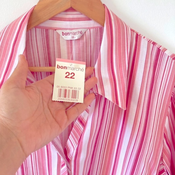 Bonmarche Women's Deadstock Vintage button Shirt blouse pink stripe UK Size 20 - Picture 9 of 12